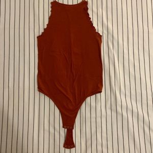 Free People high neck scalloped sleeve bodysuit